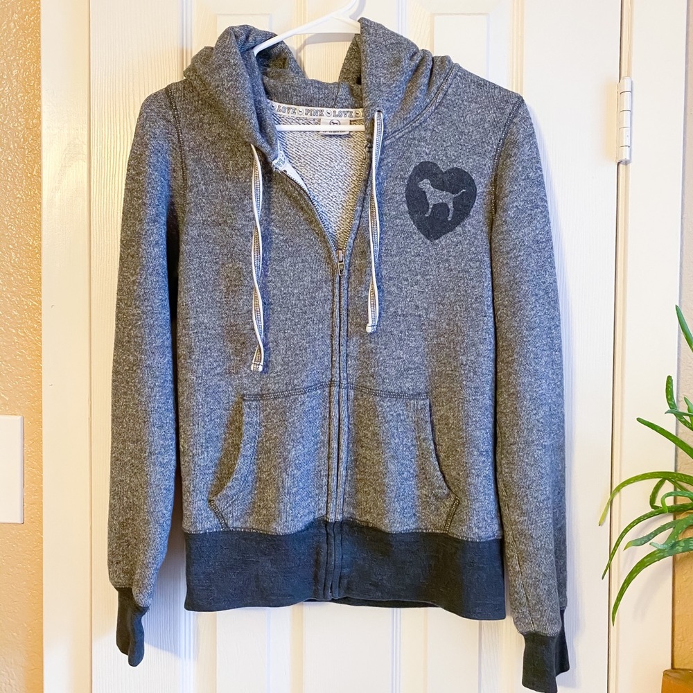 PINK Zip Up Hoodie Grey